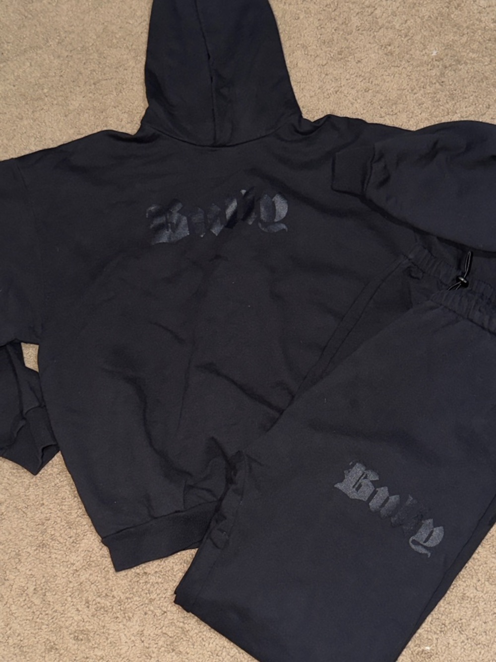Kanye bully jogging top and bottom Black Hooded Sweatshirt and Joggers Set